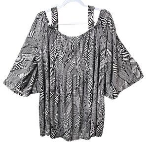 Avenue Cold Shoulder Flowy Women's Blouse, Black and Gray, Plus Size 26 / 28 NWT